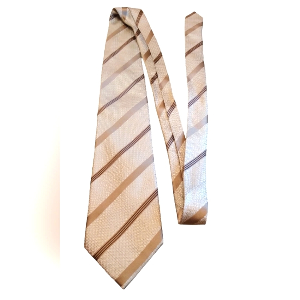 Sean John Fine Tailoring Gold and Brown Striped Silk Handmade Tie